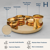 Kansa Thali Dinner Set | 6 Piece Kansa Thali Set, 1 Plate (Thali), 2 Bowls, 1 Sweet Dish, 1 Glass, 1 Spoon | 12 Inches Thali